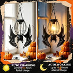 Metal Black Bat Hanging Solar Lights for Outside Outdoor Halloween Decor - Image 2