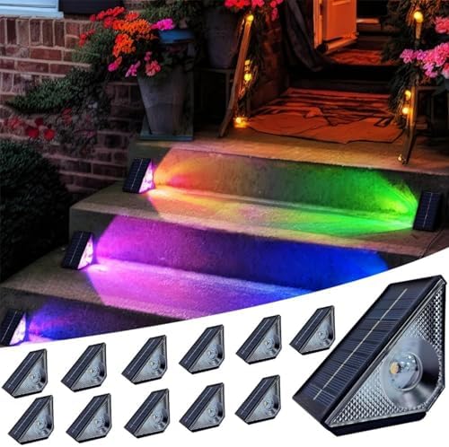 Solar Step Lights, 12 Pack Solar Stair Lights Outdoor Waterproof, Warm White/7 RGB Colors LED Outdoor Deck Light, Outside Light Decor for Garden Stair, Deck, Front Step, Front Porch, and Patio by ServeYouTheBest