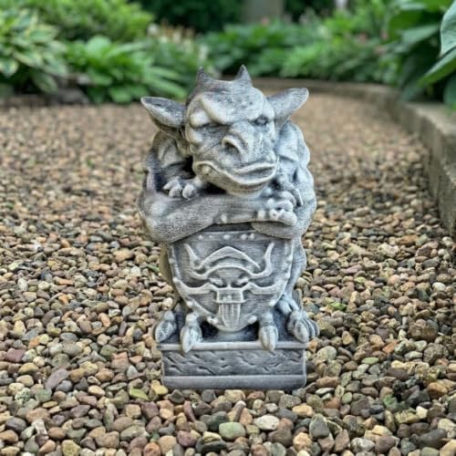 OLOMA Guardian Gargoyle Concrete Garden Statue Gothic Beast Sculpture Outdoor Lawn Yard Decor Handcrafted Cement Mythical Creature Figure Patio Porch Halloween Ornament Fantasy Gift Sculpture by OLOMA