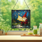 Gnome with Star Map Stained Glass Suncatcher – Square Hanging Window Panel for Home or Greenhouse – Whimsical Glass Art Gift for Garden Lovers, Christmas, Halloween, Father Days 3TxNhD - Image 2