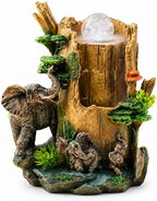 Indoor Tabletop Water Fountain with LED Light & Rolling Crystal Ball, Elephant Desktop Waterfall Fountain, Polyresin Zen Fountain for Office Desk, Living Room, Bedroom, Meditation & Home Decor by Evelyne
