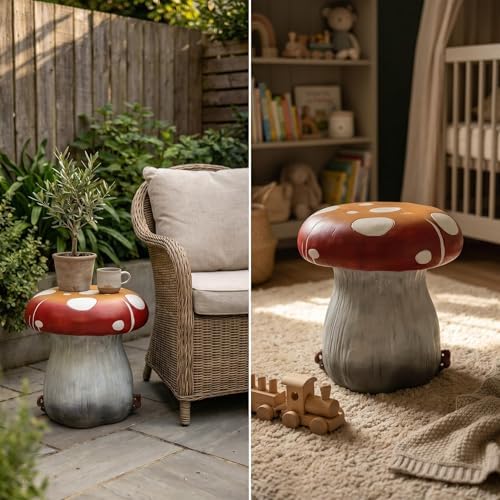 13.4" Outdoor Mushroom Ottoman with Rabbit Carvings - Image 7