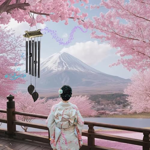 Carefree Fish Wind Chime Use Musical Wind Bell Tubes 31Inch Asian Style Family Love Garden Decor Japanese Cherry Blossom （Patent No.: US D1,104,819 S） - Image 4