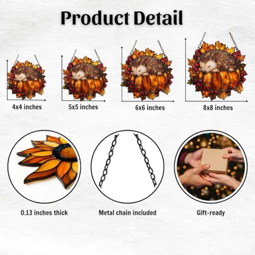 Cute Little Hedgehog Pumpkin Acrylic Suncatcher - Image 2