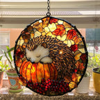 Hedgehog Sleeping on Pumpkin Acrylic Suncatcher - Image 4