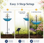 Bird Bath with Solar Fountain for Outside, 1.45 Gal Plastic Bird Bath Bowl with Metal Stake, Outdoor Garden Decor for Yard Patio Lawn (XL-Blue) - Image 3