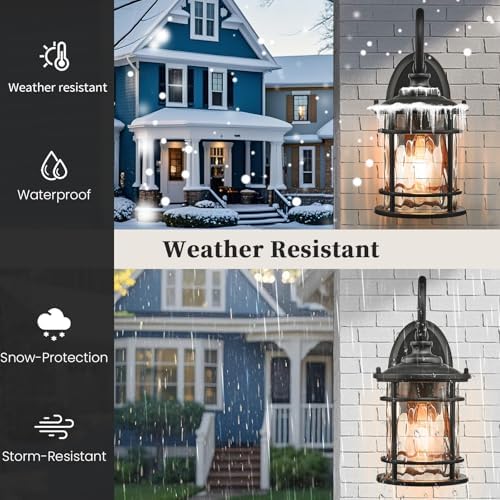 Outdoor Wall Lamps Exterior Waterproof Wall Sconce Light Fixture with Water Ripple Glass Die-Casting Aluminum Black Waterproof Wall Mount Light for Porch Garage Yards - Image 4
