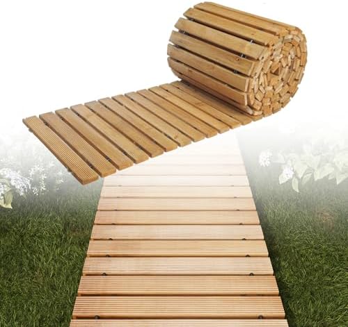24FT Wooden Garden Pathway Walkway Outdoor Roll Walkway Pavers Patio Floor Outside Stepping Stones Roll Out Decorative Garden Non-Slip Patio Path Boardwalk Road Floor for Backyard Beach Wedding Party by RHINEINMIST