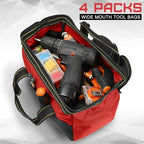 4 Pieces Tool Bag with Waterproof Strong Molded Base Multi Pockets Wide Mouth Tool Tote Multifunctional Tool Bag Large Capacity Organizer Heavy Duty Tool Storage Bag (Red,13 Inch) - Image 3