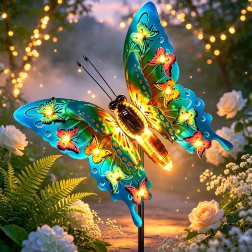 Solar Butterfly Lights Outdoor, Large 41" Metal Garden Decor Outdoor Lights by ANGMLN
