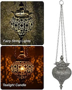 Westcharm Antique Silver Oriental Moroccan Ramadan Lantern Metal Hanging Pendant Light Candle Lantern Lamp Decorative Decor Indoor Outdoor - Small - Image 4
