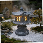 Pagoda Garden Statue, 9.6inch Resin Zen Garden Lanterns with Solar Light, Waterproof Japanese Pagoda Landscape Decorative Suclpture for Yard Patio - Image 4