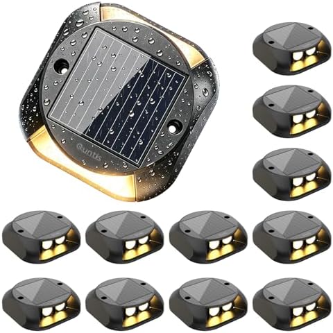 Quntis Solar Driveway Lights Outdoor Waterproof, Warm White 12 Pack by Quntis
