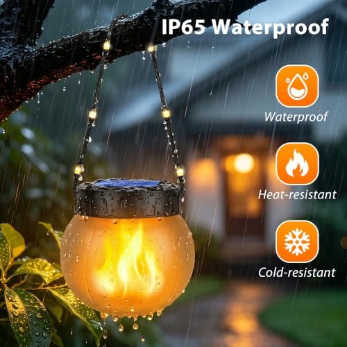 Solar Lights Outdoor Hanging Lantern with Glass Globe, Flame Effect 6-Pack - Image 4