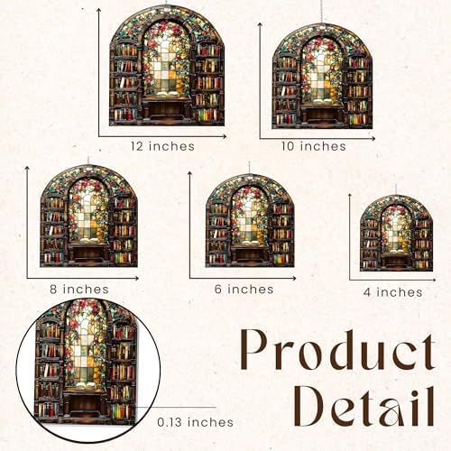 Autumn Library Acrylic Suncatcher 8 Inches, Fall Decoration Indoor Outdoor, Bedroom Porch Decor, Stained Glass Effect Window Hanging, Floral Bookshelf Ornament, Book Lover Gift for Her - Image 3