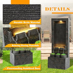 39" Outdoor Water Fountain, 5-Tier Cascading Floor-Standing Indoor Waterfall Fountains, Modern Large Water Feature with 5 Waterfalls & LED Lights, for Garden, Patio, Deck, Porch - Image 2