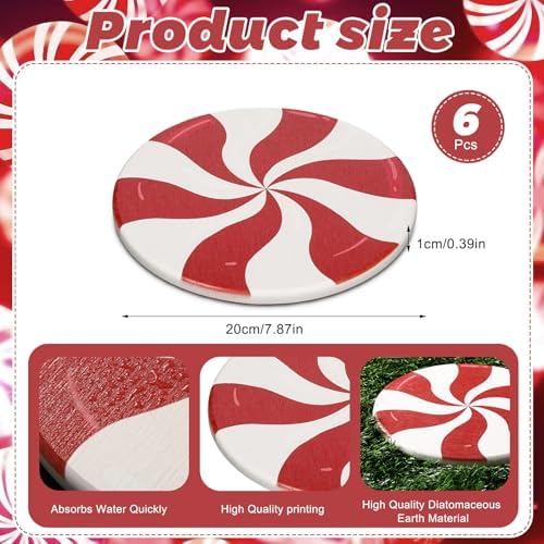 Dunzy 6 Pcs Peppermint Outdoor Decor Christmas Stepping Stone, 8", Sty1 - Image 3