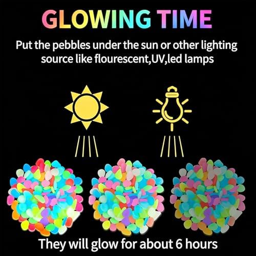 2026 Colorful Glow-in-the-Dark Garden Stones, Luminous Pebbles for Walkways & Aquariums, Rainbow Glow Rocks Outdoor Decor, Nighttime Stepping Stone Fillers, Patio Landscape Lighting (E,1000) - Image 3