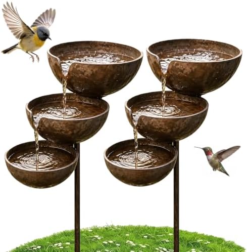 Rain CatcherBird Bath, Antique Bronze Metal Water Bowls Bird Bath and Bee Watering Station, Decorative Flower Bed Rainwater Collector for Outdoor Yard Art Decor (Copper 2pcs) by Unknown
