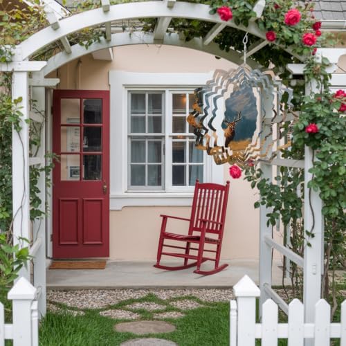 10 Inch Elk Cabin Wind Spinner for Yard and Garden, Wilderness Autumnal Snow-Capped Mountains Hanging Ornaments Outdoor 3D Kinetic Wind Sculpture Spinners Indoor Outdoor Patio Décor Ornaments Gift - Image 4