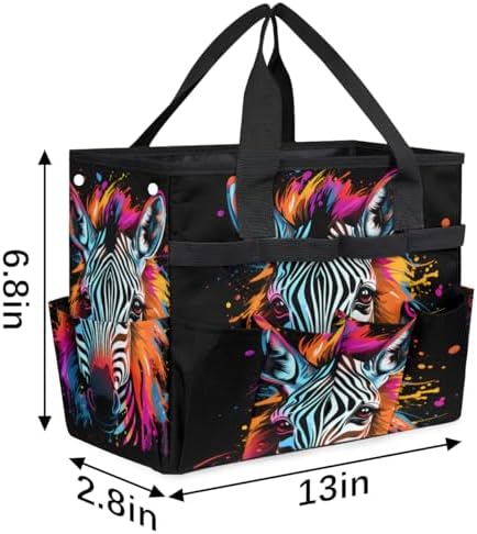 Doodle Zebra Garden Tool Bag Organizer Heavy Duty Zebra Print Gardening Tote Bag with 10 Pockets for Women Men Gardening Gifts - Image 4