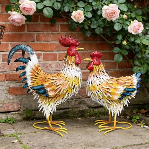 Metal Chicken Family Decor, Yard Rooster & Hen Ornaments, 2pcs - Image 6