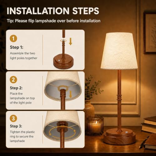 Rechargeable Cordless Table Lamp, Battery Operated Bedside Lamp, Wood Grain - Image 7