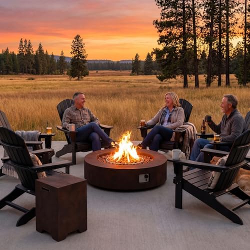 COSIEST 2-Piece Outdoor Propane Firepit Table Set w Tank Table, Certified, 42 inch Dark Fire Table (50,000 BTU) w 16 inches Tank Cover Side Table 20lb for Garden,Pool,Backyard - Image 3