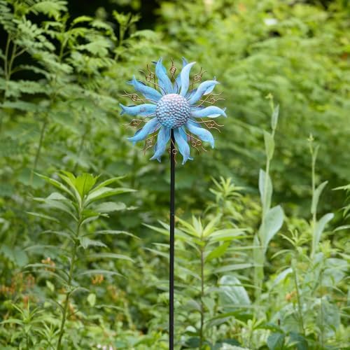 Red Carpet Studios Windspinner Garden Decor Metal Wind Spinner Yard Art with Weather Resistant Steel Stake, Stands 57" Tall, Blue and Bronze Coneflower - Image 3