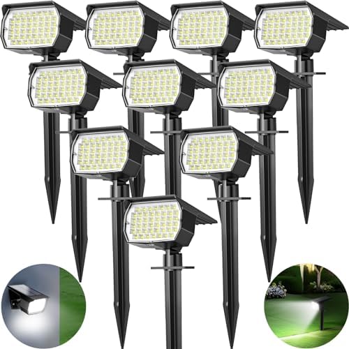 Tadyreal Solar Spot Lights Outdoor 10 Pack, [46 LED/3 Modes] Solar Landscape Spotlights Waterproof, 2-in-1 Auto On/Off Solar Powered Lights for Outside Yard Garden Wall Pathway(Cool White) by TadyrealSolarLights