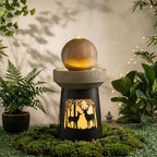 32.1''H Outdoor Barrel Water Fountain with Warm LED Light, Deer Silhouette Decorative Landscape Lantern Lamp, Outdoor Art Décor for Patio Lawn Backyard, Easy Assembly, Grey+Black - Image 2