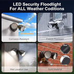 2 Packs 15W LED Flood Light Outdoor, 1500 Lumen Exterior Security Lights, 3000K/5000K Light, IP65 Waterproof, Dual-Head Wall/Eave Mount Flood Lights Energy Saving for Garage, Patio, Yard (Black) - Image 6