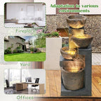 4-Tiers Cascading Rock Outdoor Fountain with LED Light Beige - Image 6