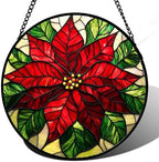 Stained Glass Window Hanging - Poinsettia Suncatcher for Door Garden Home Decor Birth Flower Sun Catcher Birthday Mother's Day for Lovers Friend Women Mom Nana 11.8 in by JOSUMALY