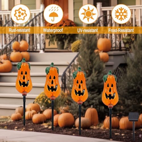 Outdoor Halloween Decorations,4 Pack Solar LED Jack’O Lantern Garden Stakes - Image 2