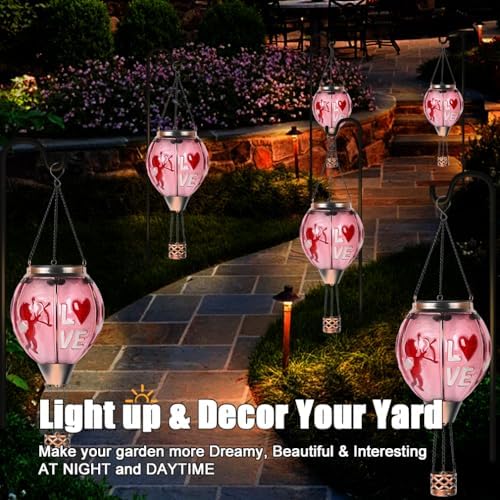 Easter Hot Air Balloon Solar Lantern - Valentine's Day Glass Lantern, Simulated Flickering Dancing Flame, Outdoor Hanging Sunflower Yard Light Waterproof IP65 for Valentines Gift - Image 5