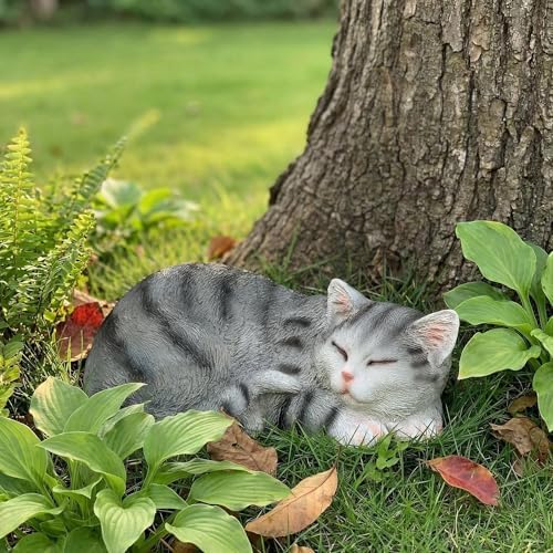 GARDEN WHISPER Cat Statue, Grey, Resin, Contemporary, Outdoor / Indoor Decor, 11.4" L x 7.1" W x 4.3" H, 1.5 lbs - Image 2