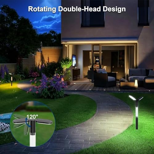 EMANER Solar Flood Lights Outdoor 2-Pack - Warm White & Daylight, Dusk to Dawn Solar Pathway Lights with Stake for Garden, Lawn, Landscape & Patio Pathway (H27, 3000mAh, 20+Hrs Runtime) - Image 6