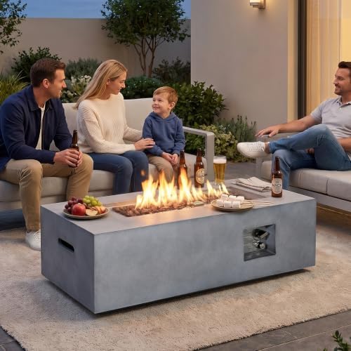 42inch Rectangle Propane Fire Pit Table Concrete for Outside Patio - Image 5