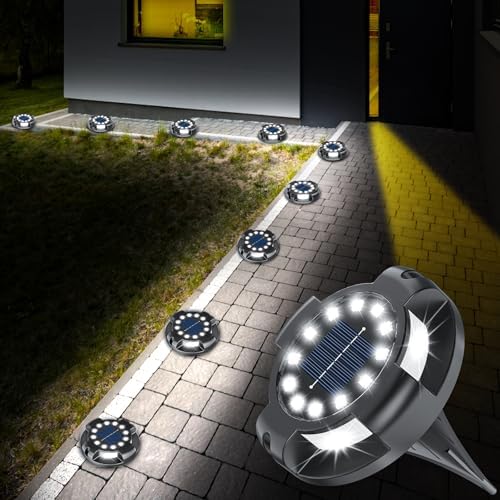 Solar Ground Lights 12 Pack, 4.3" Bright White 16 LEDs Solar Pathway Lights - Image 2