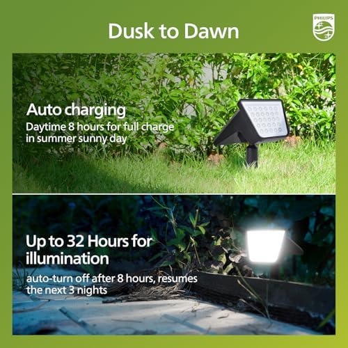 Philips 6 Packs Solar Spot Lights Outdoor Waterproof, 28 LED 7500K Solar Powered Landscape Pathway Lights, Dusk to Dawn Solar Spotlights for Garden, Yard, Lawn, Walkway, Driveway - Image 5