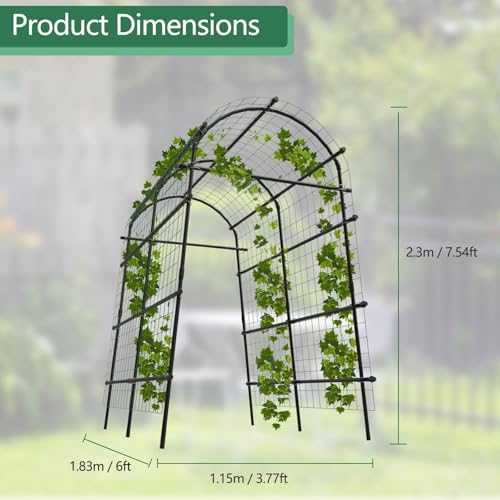 Metal Garden Arch Trellis, 7.6Ft Black for Raised Beds, Plant Support for Cucumbers & Climbing Vegetables with 9 Horizontal Pipe - Image 2