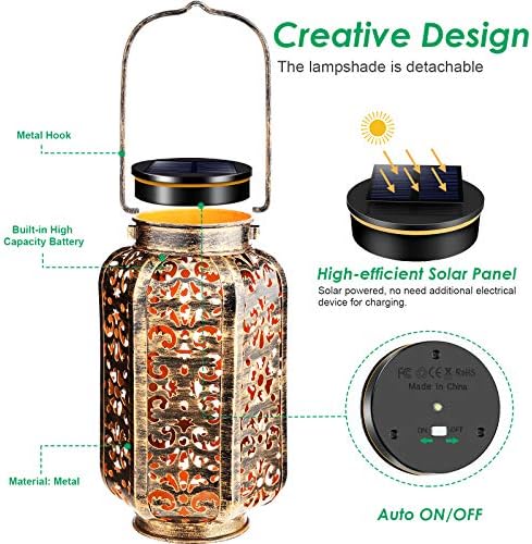URPOWER Solar Lights Outdoor Metal Solar Lantern Outdoor Hanging Retro Decorative Lanterns with Durable Handle Solar Powered Waterproof LED Table Lanterns Lighting for Yard Tree Fence Patio , 2 Pack - Image 3