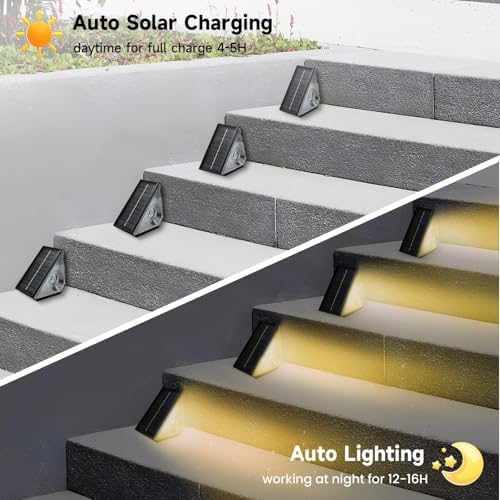 Solar Step Lights, 8 Pack Solar Stair Lights Outdoor Waterproof, Warm White/7 RGB Colors LED Outdoor Deck Light, Outside Lighting Decor for Garden Stair, Deck, Front Step, Front Porch, and Patio - Image 3