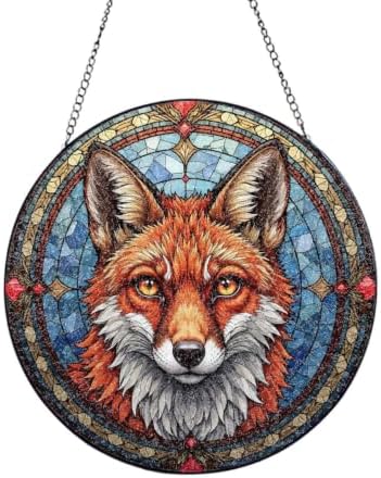 Fox Face in Circular Stained Glass Window Stained Glass Suncatcher 9.8 Inch by Unknown