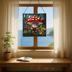 Gnome in Mushroom Hollow Stained Glass Suncatcher – Square Hanging Window Panel for Home or Greenhouse – Whimsical Glass Art Gift for Garden Lovers, Christmas, Halloween, Father Days DHs4J5 - Image 6