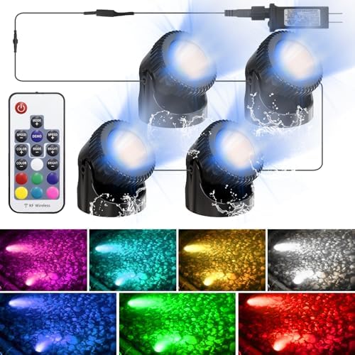 RGB Underwater Pond Lights, 20 Colors Dimmable Submersible Led Fountain Lights with Timer, IP68 Waterproof with Remote Control for Outdoor Ponds Aquarium Garden Pool (Set of 4) by CreationcomesfromlifeSrygeryproductsarebuiltontherealneedsofcustomers