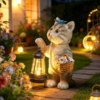 Brightown Solar Cat Garden Decor Statue with Solar Lantern Light, Hand-Painted Resin, IP65 Waterproof Outdoor Decor for Patio, Balcony & Yard Decorations, Unique Mothers Day Gifts for Mom Women by Brightown