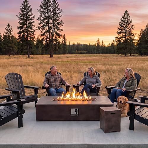 COSIEST 2-Piece Outdoor Propane Fire Table Set, Rectangle Concrete 56" x 28" Bronze Fire Pit (Certified, 50,000 BTU) w 20lb Tank Table,Waterproof Cover for Garden, Porch, Backyard - Image 3