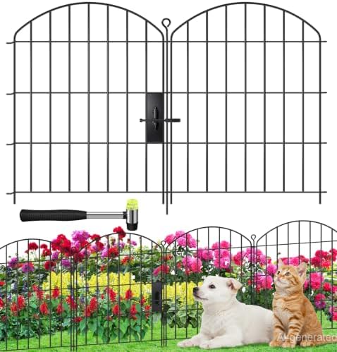 Decorative Garden Fence 24in (H) x16ft (L),Arched Metal No Dig by HEYRSUN